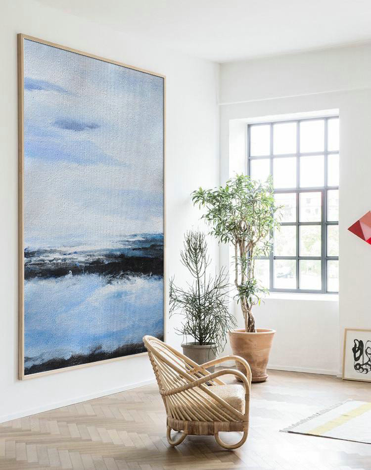 Extra Large Acrylic Painting On Canvas,Oversized Abstract Landscape Painting,Artwork For Sale,Grey,Blue,White,Black.etc